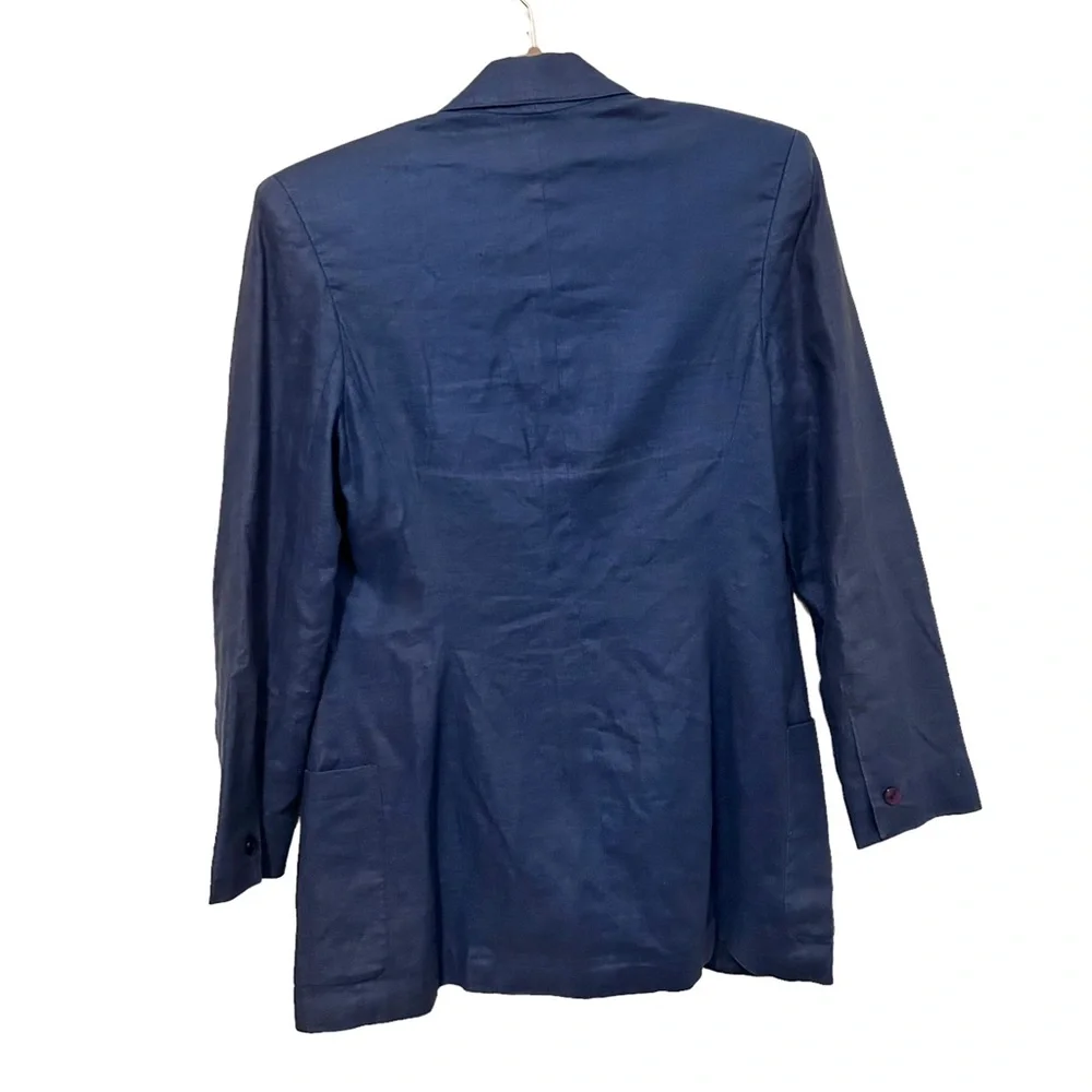Vintage Ann Taylor Studio Blue 100% Linen Single Button Blazer Jacket - Picture 4 of 4
